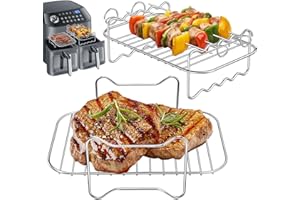 AKOFIC 2 Pièces Accessoires Air Fryer en Acier Inoxydable 304, Support Multifonction Double Couche avec 4 Brochette Compatible avec Ninja Foodi AF300EU/ AF400EU, Accessoires pour Friteuse à Air Comprimé