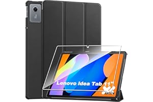 Heioloo Coque pour Lenovo Idea Tab 11" 2025 Housse Protection Etui PU Cuir de Flip Case Cover + [1 Pièce] Verre Trempé Protection écran [Veille/Réveil Automatique] [Support Fonction] Noir