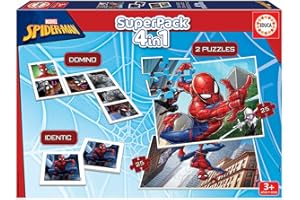 Educa - Superpack Spiderman | Per jugar solo o accompagnato | Include Domino, Identic e 2 Puzzles | Set di tavolo per bambini +3 anni (19353)