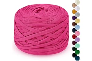 LEREATI 285g T Shirt Yarn for Crocheting 100m Elastic Ribbon Yarn Thick Crochet Fabric Yarn, Knitting T-Shirt Yarn for Crochet Bag, Blanket, Basket, DIY Projects, Home Decor (Rose Red)