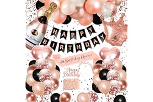 SWPEED Decoration Anniversaire Femmes, Rose Or Noir Ballon Anniversaire Fille Banderole Joyeux Anniversaire Ceinture D'anniversaire pour 16 18 20 21 30 40 50 60 70 80 90 Fille Femmes Adulte Réutilisable