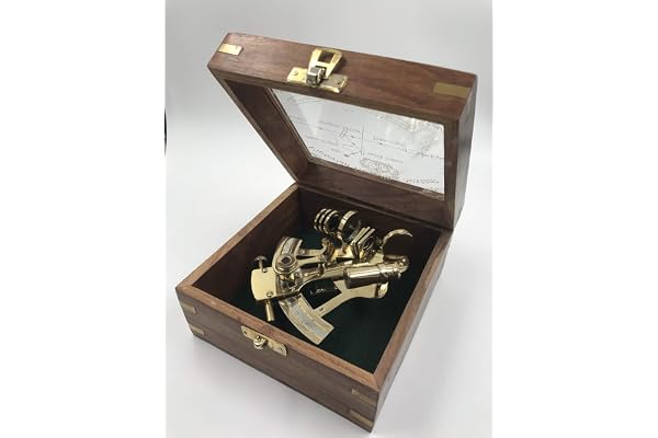 Malla Marine Sextant en laiton massif avec boîte en bois | Instrument nautique de bateau