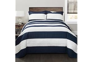 Lush Decor New Berlin Set di Biancheria da Letto con Motivo a Righe, 2 Pezzi, Poliestere Misto Cotone, Blu Navy e Bianco, Twin