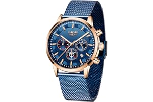 LIGE La Moda Relojes Hombre Negocios Impermeable Cuarzo simulado Reloj Fase Lunar Negro Acero Inoxidable Cinturón de Malla Relojes de Pulsera