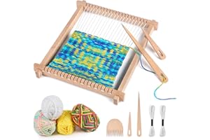 HOMEWIT Wooden Weaving Loom Kit, 24x28cm Wooden Multi-Craft Weaving Loom Adjustable Hand-Knit Machine, STEM Weaving Kits Educational Toy with Yarns,Rods,Combs and Shuttles, Suitable for Beginner & Kids
