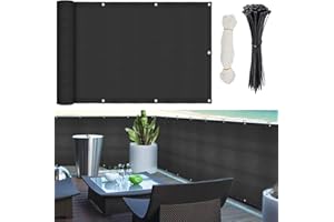 MEISION Sichtschutz Balkon Anthrazit, Balkon Sichtschutz 75x600cm atmungsaktiv Stoff, 220g/m² HDPE Balkonbespannung, Leichtgewicht, UV-Schutz, Windschutz, Sonnenschutz mit Kabelbinder, Ösen, Kordel