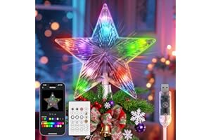 ‎YAYZA! YAYZA！Weihnachtsbaumspitze, 22 x 19 cm - Steuerung per App & Fernbedienung, 10 RGB-LEDs, 16 Mio. Farben, 24 Modi, 5m USB-Kabel. Ideal für Weihnachtsbaum, Party & Zuhause
