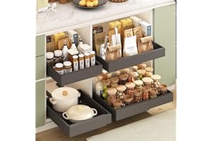 Mointal 2 Paquete Cajón Organizador Telescópico Extraíble para Armario, Cajón Extensible para Armario de Cocina con Adhesivo, Cajón Organizador para Cocina/Baño, Ancho 31-52 cm, Fondo 42cm, Negro