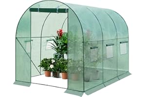 WOLTU Invernadero para Jardin, Invernaderos de Huerto, con 1 Puerta y 6 Ventanas, 200x300x200 cm, Tubos de Acero Resistentes, Cubierta de PE 140g/㎡, Verde