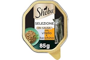 Sheba Selezione in Salsa, Cibo Umido per Gatti con Tenero Vitello & Tacchino - 22 Vaschette da 85 g, Totale: 1870 g