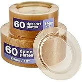 MATANA 120 Elegant Gold Glitter Hard Plastic Plates (2 Sizes) - Gold Plates, Sturdy and Reusable Plastic Tableware for Weddin