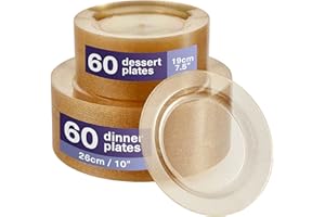 MATANA 120 Elegantes Platos de Plástico Duro con Purpurina Dorada (2 Tamaños) - Platos Dorados, Vajilla de Plástico Resistente y Reutilizable para Bodas, Cumpleaños, Fiesta