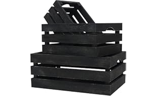 BELLE VOUS Cassette Legno Nere con Manici (3pz) - Cestini Portaoggetti Legno Rustico di Piccole, Medie e Grandi Dimensioni - Scatola Porta Oggetti Decorativa per Casa - Cassetta Legno Grezzo