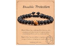 POWWA Bracelet Gifts for Men Tiger Eye Lava-Rock Black Onyx Protection Bracelet for Men