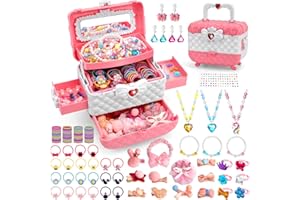 AUREYUNG Bijoux Filles Jouet pour Fille Enfant 3 4 5 6 7 8 9 10, Set Bijoux pour Princesse avec Pinces à Cheveux & Attaches Cheveux, Jeux d'habillage Fille, Cadeaux Anniversaire Noël pour Filles 3-12 Ans