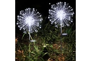 Redefun Solarlicht Gartendeko 2 Stück 150LED Solar Gartenleuchten Außen, 8 Modi Gartenstecker Pusteblume Solarlampen Wasserdicht Solarleuchte Feuerwerk für Außen Balkon Terrasse Deko(Kaltweiß)