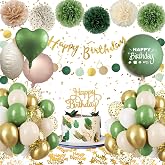 Birthday Decoration Woman Man, Green Birthday Balloons Sage Gold | Happy Birthday Banner Decoration, Heart Balloon, Paper Pom