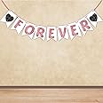 Wobbox Pink & Black Heart Reverse Cutting "Forever" Bunting Banner, Wedding Decoration Item