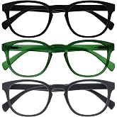OPULIZE Pop Reading Glasses Pack of 3 Keck Round Matt Frame Spring Hinges Scratch-Resistant Black Green Grey Men Women RRR2-167 +1.00