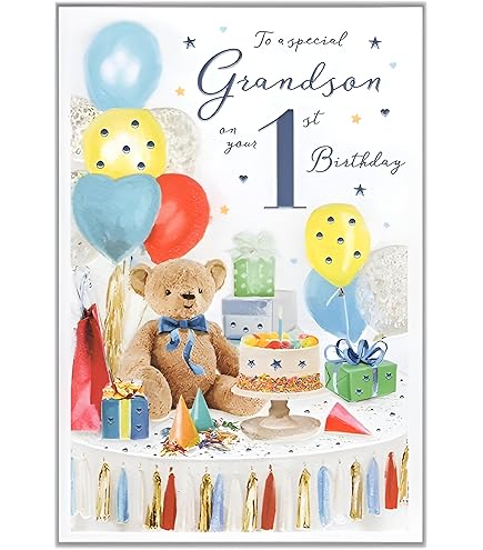 Regal Publishing Age 1 Grandson Birthday Card - 9x6 Inch Elephant Design Greeting Card