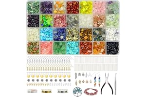 Topzora 28 Farben Schmuck Selber Machen Set,1400 Edelstein Perlen,Ohrringe Selber Machen Set,Armband Selber Machen Set.Ringe Selber Machen!Geschenk für Geburtstage und Weihnachten