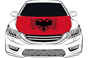 BODMIND Flaggen Motorhaubenabdeckung,Hellrotes Albanisches Adler Motorhaubenbanner,Mann Slip-On Waschbare Super Elastische Wetterfeste Stoff,Nicht Klebende Banner 3.3X5 Ft Passt Die Meisten Gedruckten Au