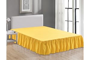 Sheets & Beyond Wickelbare solide Mikrofaser, Luxus-Hotelqualität, Stoff, Schlafzimmer, gerafft, gerüscht, Bettwäsche, Bettrock 35,6 cm (Queen, Gelb)