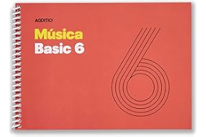 Additio - Cahiers de musique BASIC 6 | Convient à tous les âges et processus d'apprentissage | 6 pentagrammes de 9 mm | 50 pages | Format paysage A5 | Papier écologique | Spirale | Rouge