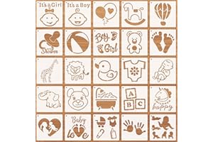 JSRQT 25 Pcs Baby Shower Stencils Baby Theme Fabric Painting Template Reusable DIY Craft Animal Stencil Set for Clothes Onesies Bibs Shirts Shoes