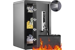 VEVOR Cassaforte Uso Domestico Serratura Codici Chiavi Impronta Digitale Capienza 62L Ripiani Rimovibili per Contanti Oro Gioielli Passaporto, Cassetta di Sicurezza Password Chiavi Impronta 22,85kg