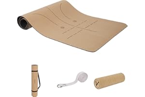 valuents Yogamatte aus Kork mit intelligenten Hilfslinien – nachhaltig & vegan – inkl. Dehnungsband & Tragegurt +Plus: Faszienrolle aus kork …