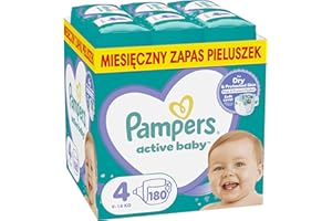 ‎PAMPERS Pampers Pieluchy Rozmiar 4 (9-14kg), Active Baby Pieluszki, 180 Sztuk, Miesięczne Opakowanie, Ochrona Przed Przeciekaniem Przez Całą Dobę