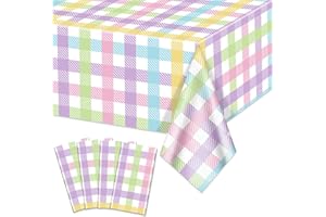 HEGBOLKE 4Pcs Pastel Tablecloths 54"x86" Spring Easter Pastel Plaid Tablecloths Gradient Colorful Checkered Rainbow Plastic Table Cover for Rainbow Easter Birthday Bachelorette Engagement Theme Picnic Party