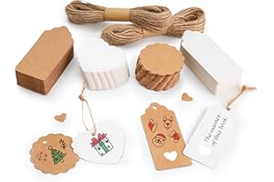 RUAMMER 200 pezzi etichette cartoncino, etichette bomboniere, bigliettini bomboniere battesimo per matrimoni, compleanni, feste, ringraziamenti, regali di Natale (Include 30 metri di corda di iuta)