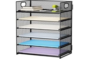 Marbrasse Mesh Desk Organiser Tray, 6 Tier Letter tray Organiser with Hander,Office Trays Desk Organiser Accessories, Paper Tray Organiser for A4 File Holder - Black