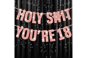 onehous 18th Birthday Decorations for Her, Happy 18th birthday Banners, Rose Gold Glitter 18 Birthday Party Decor Sign, 18 Years Old Funny Banner Party Supplies Girls