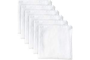 Linendo 100% Pure Linen Dinner Cloth Napkins 38 x 38 cm White - Set of 6 Pack European Flax Natural Fabric Washable for Home and Kitchen