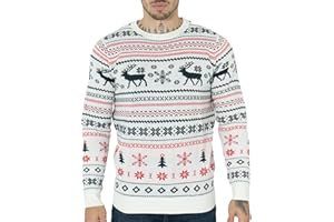 NOROZE Men's Christmas Jumper Unisex Long Sleeve Fairisle Reindeer Snowflake Xmas Tree Knitted Crewneck Novelty Sweaters for Winter and Holiday Parties