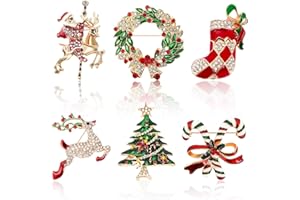 DTOFOOT Brosche Anstecknadel Set, 6 Stück Weihnachtsschmuck Broschen Pin mit Strass Kristall für Kleidung Geschenk Ornamente