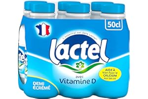 Lactel Lait Demi-Écrémé Vitamine D Lactel Bouteille, 6 x 500ml