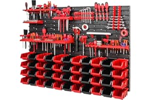 PAFEN Tablica narzędziowa 1152 x 780 mm, ścianka warsztatowa do garażu, 44 kuwety półki uchwyty (czarny/czerwony)
