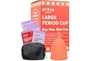 PIXIE CUP Pixie Menstrual Cup - No Metals or Toxins - 100% Medical-Grade Silicone - Ranked 1 for The Most Soft Reusable Period Cup - Wear 12 Hours - Tampon Alternative - Buy One We Give One (Coral, Large)