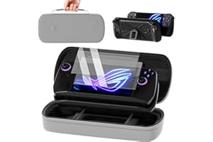 QUAGGY Carrying Case 3 in 1 Accessories Set Compatible with ROG Ally X 2024, Large Carry Case Bag fit for Charger【Soft Silicone Protective Cover+2 Screen Protector】 Portable and Easy to Carry Grey