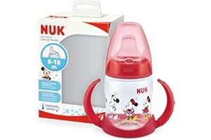 NUK First Choice+ Biberón Entrena taza para sorber | 6-18 meses | Boquilla de silicona a prueba de fugas | Válvula anticólico | Sin BPA | 150 ml | Disney Minnie Mouse