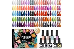Phoenixy 50Pcs Esmaltes Semipermanentes para Uñas 45 Colores Pintauñas Semipermanentes con Base y Top Coat Kit Esmalte Semipermanente para Principiantes Regalos para Mujeres