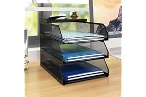 PUNCIA Vassoio per Lettere in Metallo a 3 Livelli Organizer da Scrivania per Ufficio Supporto da Scrivania per Accessori per Lettere di Carta 25x32x24CM per l'Ufficio Domestico e Scolastico(Nero)