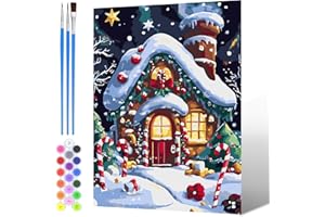 NAIMOER Painting by Numbers Gingerbread House for Adults, DIY Christmas Paint by Numbers on Canvas with All Painting Tools Art for Boys Girls Kids Gifts, Home Wall Decor 30x40cm