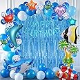 YinQin 176 PCS Blue Ocean Theme Happy Birthday Party Balloons Set with Pump Under the Sea Blue Sea Happy Birthday Party Supplies Fish Shark Balloons Decorations for Kids