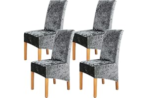 LIVEGO Crushed Velvet Large Size Dining Chair Covers Set of 4,Dining Room Chair Slipcovers,Stretch Elastic Removable Washable High Back Chair Covers for Dining Room,Hotel,Kitchen,Home(Dark Grey,Pack of 4)