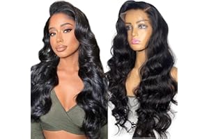 QAVA parrucca donna capelli veri umani 13x4 lace front wigs capelli umani pre strappati con baby hair body wave brasiliane human hair wigs parrucca donna 26pollice(65cm)